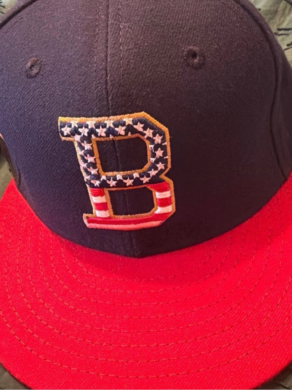 Navy and Red Baseball Cap with Star-Spangled 'B' Patch